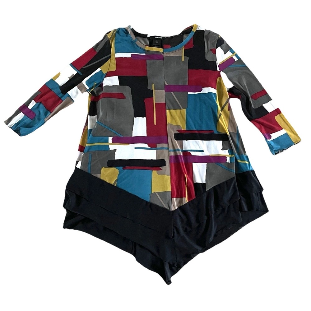 Ali‎ Miles Large Geometric Wearable Art to Wear 2-Layer Blouse Shirt Top